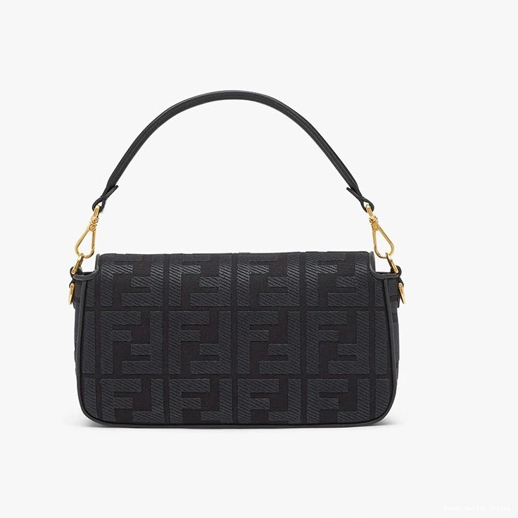 Cheap Baguette Medium Canvas Fendi Black Motif In with Cut Laser FF Bag Strap 0731